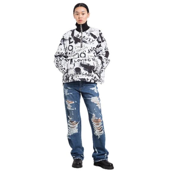 NWT Dolce & Gabbana Black White Graffiti Logo Print Bomber Jacket IT 38 US XS - Picture 8 of 13